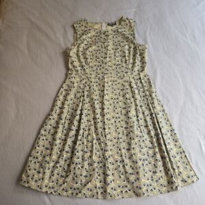 Circus MODCLOTH Retro Vintage Dress Fit & Flare Butter Yellow Navy Fan Print